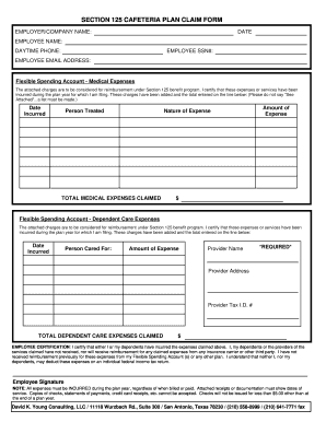 Section 125 Cafeteria Plan Claim Form