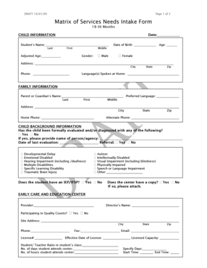 Matrix of Services Needs Intake Form