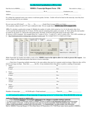 4 0 grade scale - Use this form if graduation is 2014 or later MDHSA Transcript ...