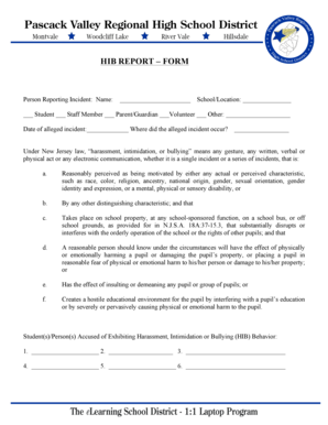 New Jersey HIB Report Form