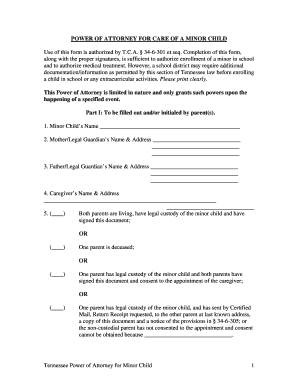Tennessee Power of Attorney for Minor Child