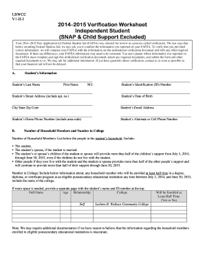 2014–2015 Verification Worksheet