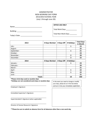 Non-Working Day Form