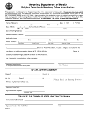 Wyoming Religious Exemption to School Immunizations