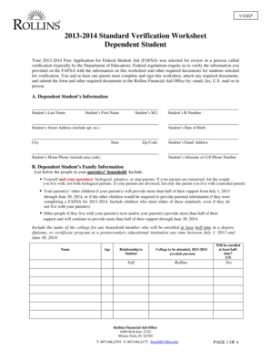 2013-2014 Standard Verification Worksheet