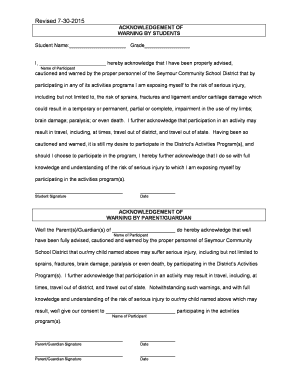 Acknowledgement of Warning by Students and Parents