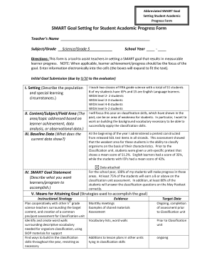 SMART Goal Setting for Student Academic Progress Form