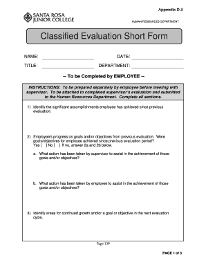 Classified Evaluation Short Form