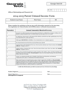 Georgia Tech 2014-2015 Parent Untaxed Income Form