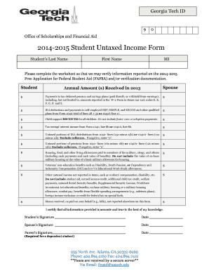 Georgia Tech 2014-2015 Student Untaxed Income Form