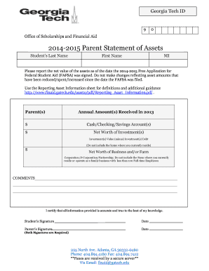 Georgia Tech Parent Statement of Assets