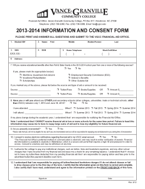 Vance-Granville Community College Financial Aid Information and Consent Form