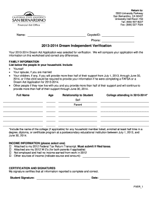 2013-2014 Dream Act Verification Form