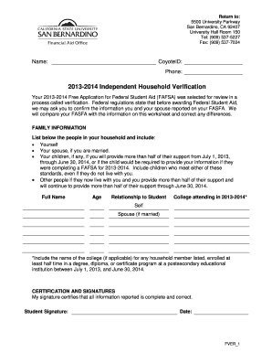 2013-2014 Independent Household Verification Form
