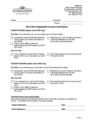 2014-2015 Dependent Income Verification Form