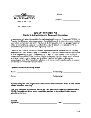 2012-2013 Financial Aid Authorization Form