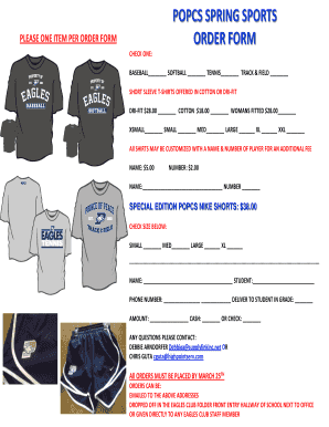 Fillable Online Spring Team Spirit Wear Order Form - Popcs.org Fax ...