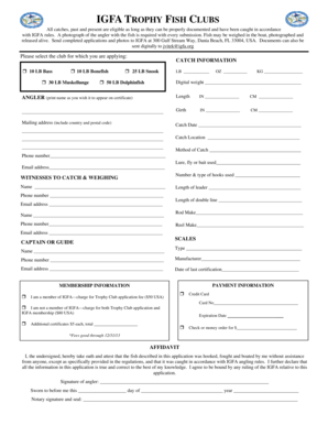 IGFA Trophy Fish Club Application Form