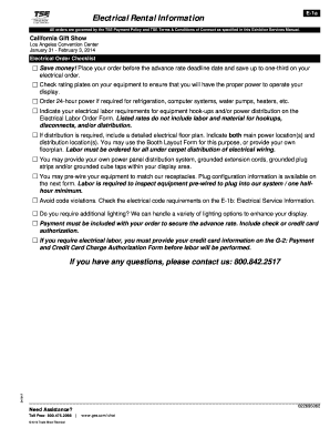 California Gift Show Electrical Rental Order Form