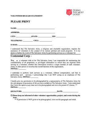 Volunteer Release Statement