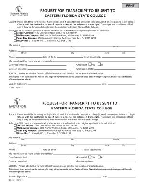 Request for Transcript to Eastern Florida State College