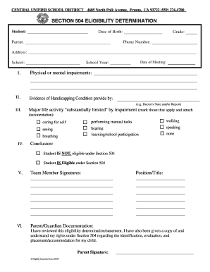 Section 504 Eligibility Determination Form