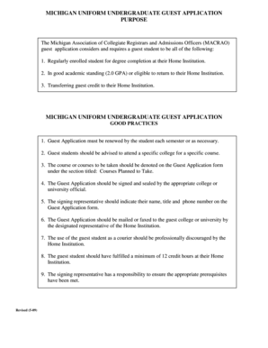 Michigan Uniform Undergraduate Guest Application