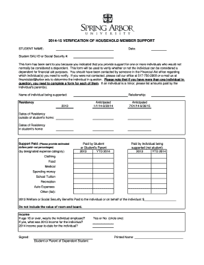 2014-15 Verification of Household Member Support