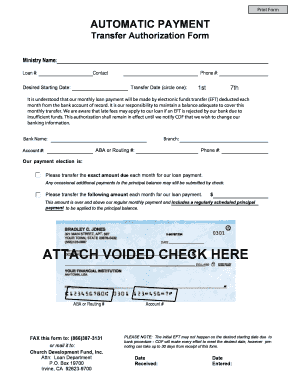 Automatic Payment Transfer Authorization Form