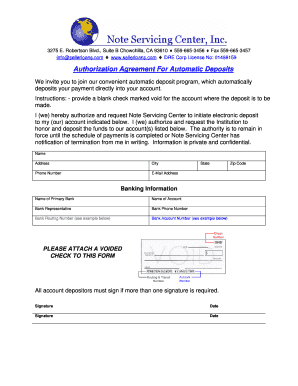 Authorization Agreement For Automatic Deposits