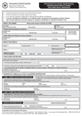 Application to Cancel Registration for Unregistered Vehicle Permit and Third Party Insurance