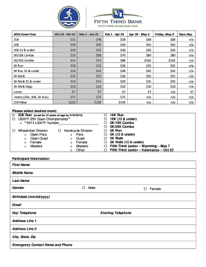 Fifth Third River Bank Run Registration Form
