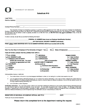 University of Oregon Substitute W-9 Form