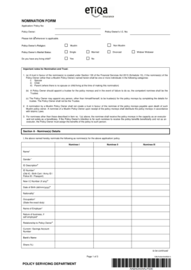 Nomination Form for Policy Owners