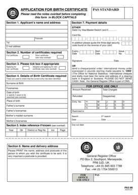 UK Birth Certificate Application Form