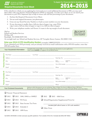 Required Documents Cover Sheet 2014–2015