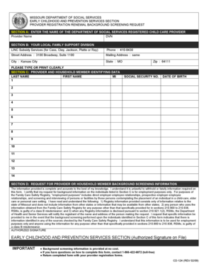 Missouri Provider Registration Renewal Background Screening Request