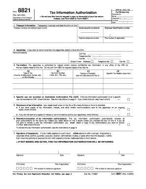 fillable online form 8821 tax information authorization for irs use 8821 tax form