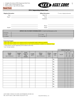 DNA Sequencing Order Form