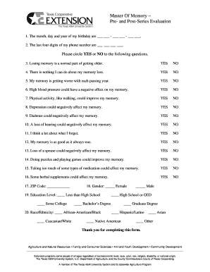 Master Of Memory Pre- and Post-Series Evaluation