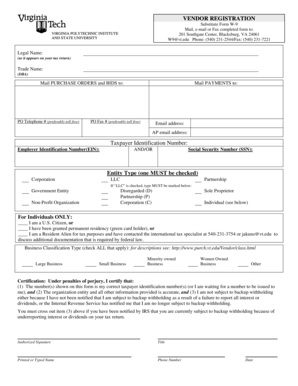 Vendor Registration Form W-9 Substitute