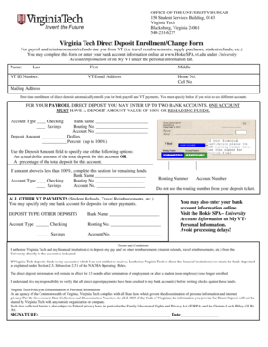 Virginia Tech Direct Deposit Enrollment Form