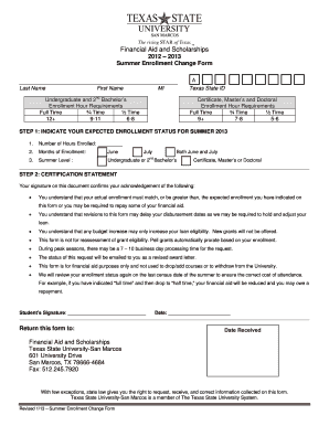 Summer Enrollment Change Form