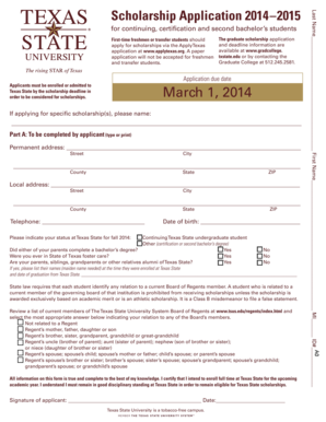 Texas State University Graduate Scholarship Application