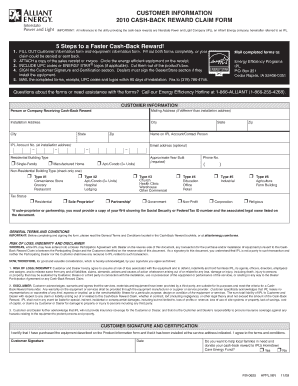 2010 Cash-Back Reward Claim Form