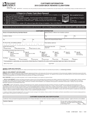 2010 Cash-Back Reward Claim Form