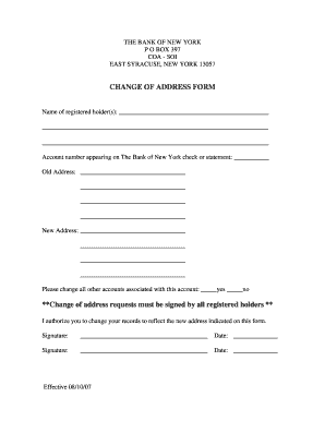 Bank of New York Change of Address Form