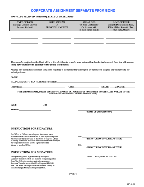 Corporate Assignment Separate from Bond