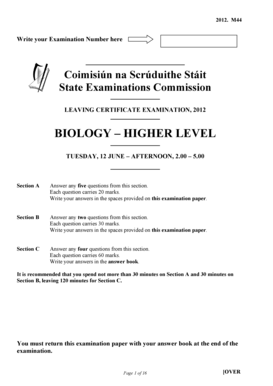 Leaving Certificate Biology Exam 2012