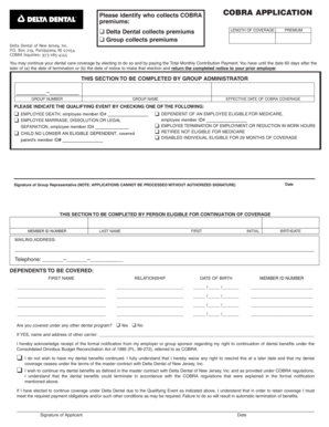 COBRA Dental Continuation Application
